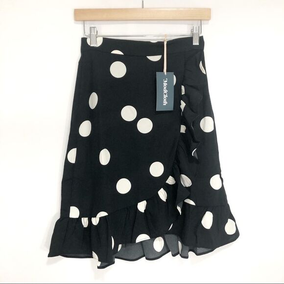 Modcloth It's a Wrap Ruffled A-Line Skirt Polka Dot - Picture 3 of 10